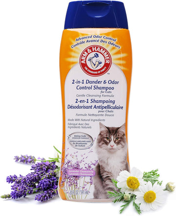 Arm & Hammer 2-In-1 Deodorizing & Dander Reducing Shampoo For Cats, Dander Remover For Dander And Odors, Baking Soda Moisturizes And Deodorizes, Lavender Chamomile Scent, 20 Fl Oz (Pack Of 1)