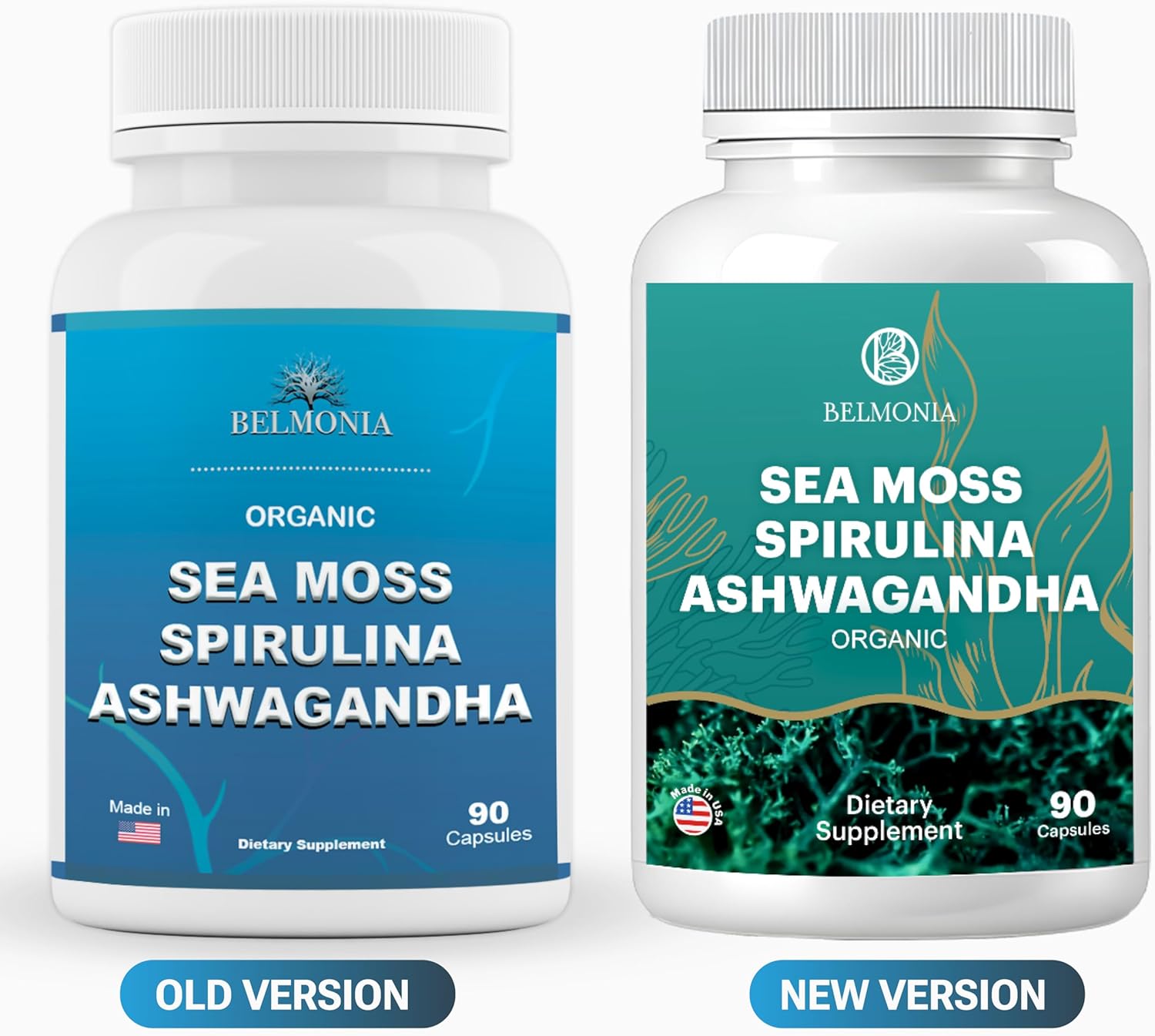 Sea Moss With Spirulina And Ashwagandha Blend Capsules, Mood, Immune Support & Stress Relief, Micro Ingredients & Antioxidants Source — Non-Gmo, Vegan Superfood Supplement, 90 Count