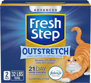 Fresh Step Outstretch Advanced Long Lasting Clumping Litter With Febreze Freshness, Activated Charcoal Litter Lasts 50% Longer, 32 Lbs. (2 X 16 Lb. Box)