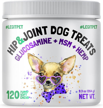 Hemp Hip & Joint Supplement for Dogs 120 Soft Chews Made in USA Functional Glucosamine for Dogs Chondroitin MSM Turmeric Hemp Seed Oil Natural Pain Relief Mobility Advanced Joint Health For All Breeds