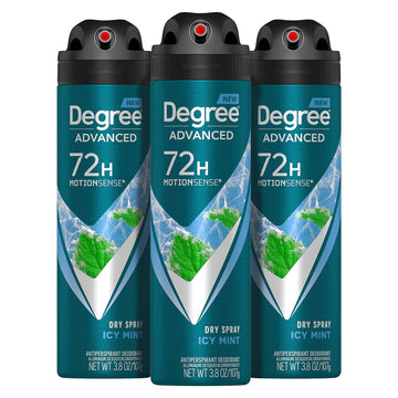 Degree Men Advanced Antiperspirant Deodorant Dry Spray Icy Mint 3 Count 72-Hour Sweat And Odor Protection Deodorant For Men With Motionsense Technology 3.8 Oz