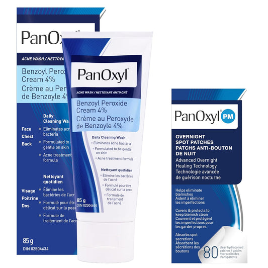 Panoxyl Acne Wash 4% Bundle with PM Patches, Cleanser