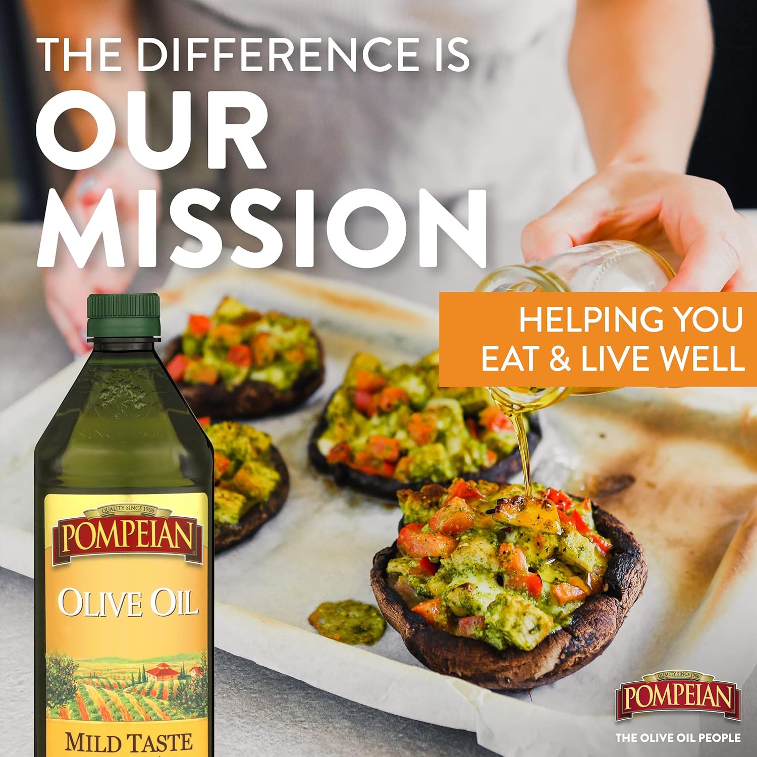 Pompeian Mild Taste Olive Oil, Perfect for Roasting & Sauteing, Naturally Gluten Free, Non-Allergenic, Non-GMO, 32 FL. OZ. : Everything Else