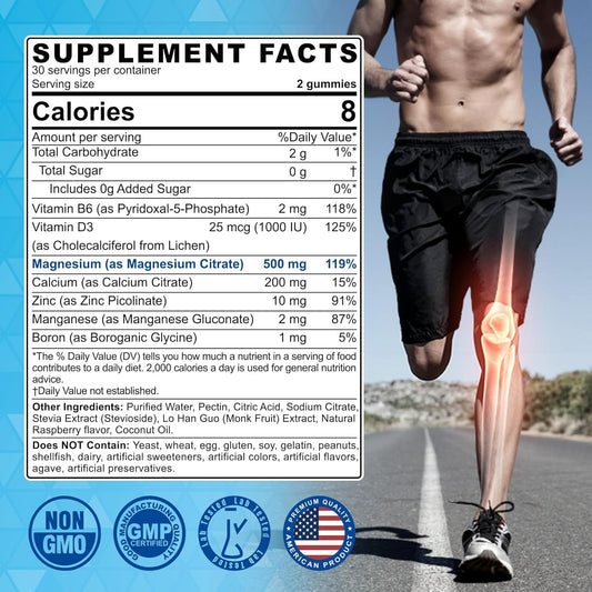 Magnesium Citrate Gummies 500Mg For Women Men Sugar Free, Magnesium Citrate For Constipation | Chelated Magnesium Gummies With B6 For Mood, Calm |Calcium Magnesium Zinc D3 Supplement For Bone & Muscle