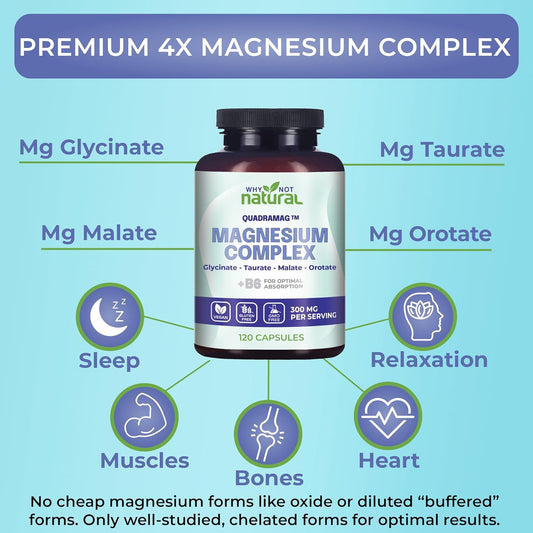 4-In-1 Magnesium Complex Supplement - Glycinate, Taurate, Malate, Orotate Blend Capsules - 300 Mg Per Serving, 120 Capsules