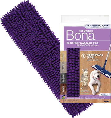 Bona Pet System Microfiber Sweeping Pad for Multi-Surface Floors - For Use With Bona Mops - Attracts and Picks Up Pet Hair, Fur, and Dander - For Wood, Stone, Tile, Laminate, and Vinyl Floors