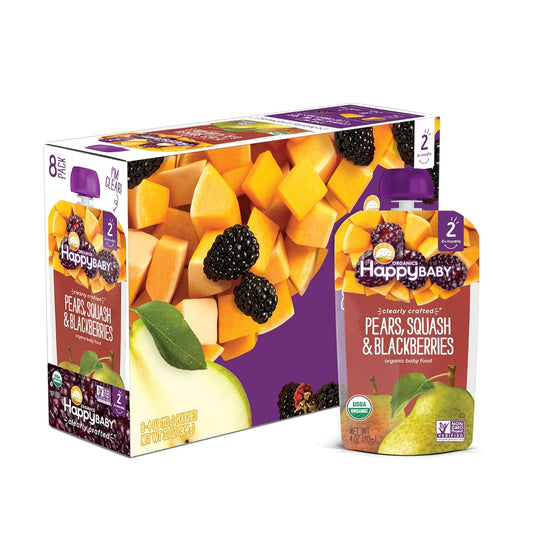 Happy Baby Organics Clearly Crafted Stage 2 Baby Food, Pears, Squash and Blackberries, 4 Ounce (8 Count) : Everything Else