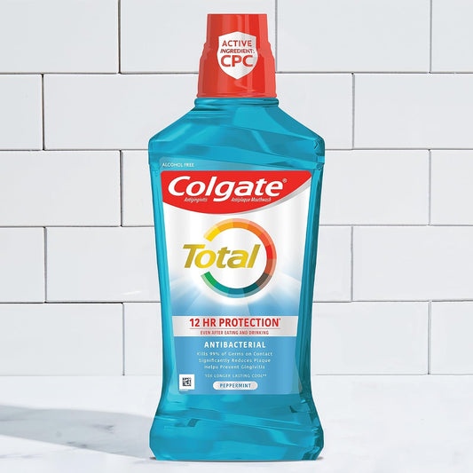 Colgate Total Advanced Pro-Shield Alcohol Free Mouthwash, Antibacterial Formula, Peppermint Blast, 33.8 Ounce