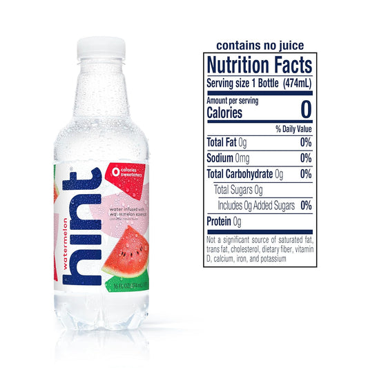 Hint Water Watermelon, Pure Water Infused With Watermelon, Zero Sugar, Zero Calories, Zero Sweeteners, Zero Preservatives, Zero Artificial Flavors, 16 Fl Oz (Pack Of 12)