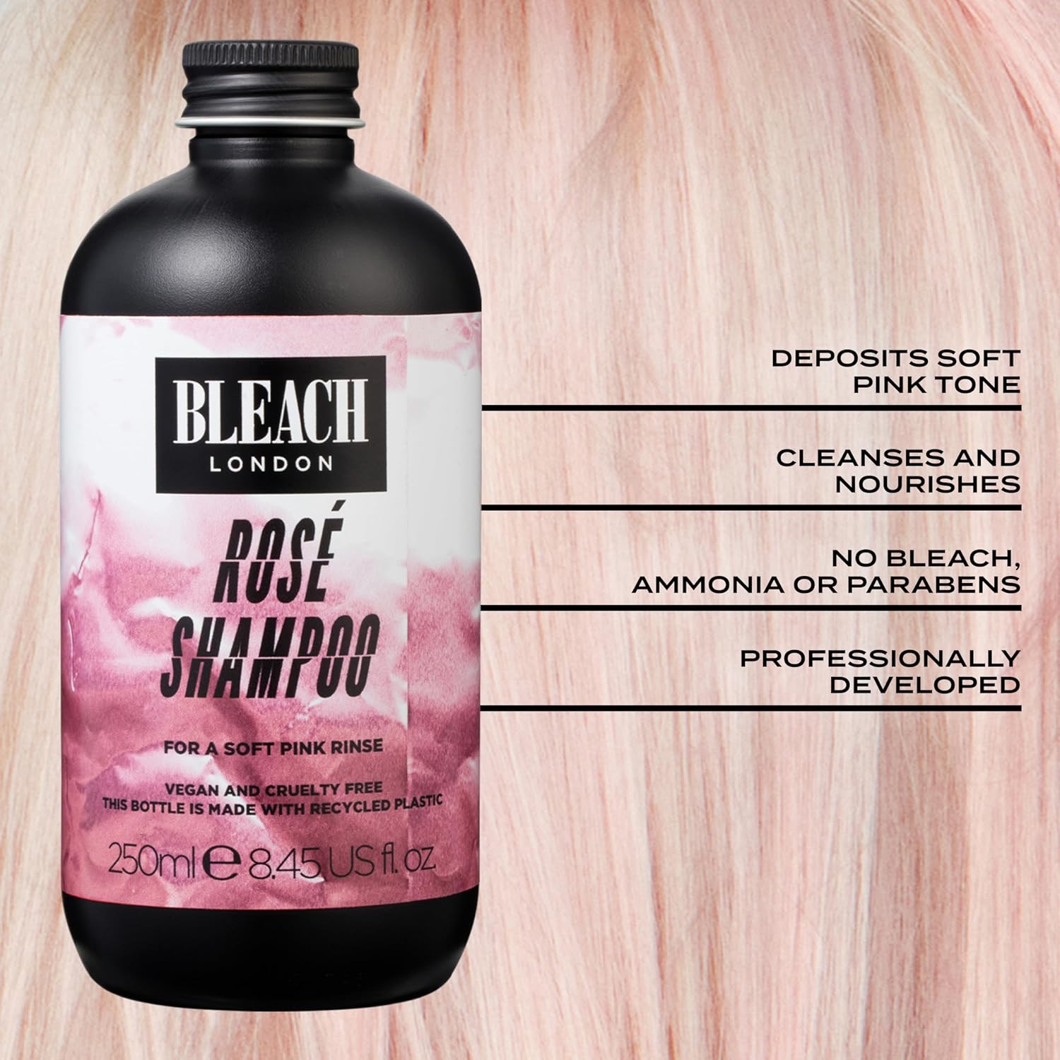 Bleach London Rose Shampoo - Vegan & PETA-Approved Soft Pink Toning Formula, for Bleached Hair, Colour Depositing, Eliminates Blue Dye - Paraben & Silicone Free - (250 ml) : Amazon.co.uk: Beauty