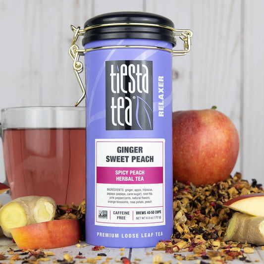 Tiesta Tea - Ginger Sweet Peach, Spicy Peach Herbal Tea, Premium Loose Leaf Tea Blend, Non Caffeinated Herbal Tea 50 Cups - 6 Ounce Refillable Tin