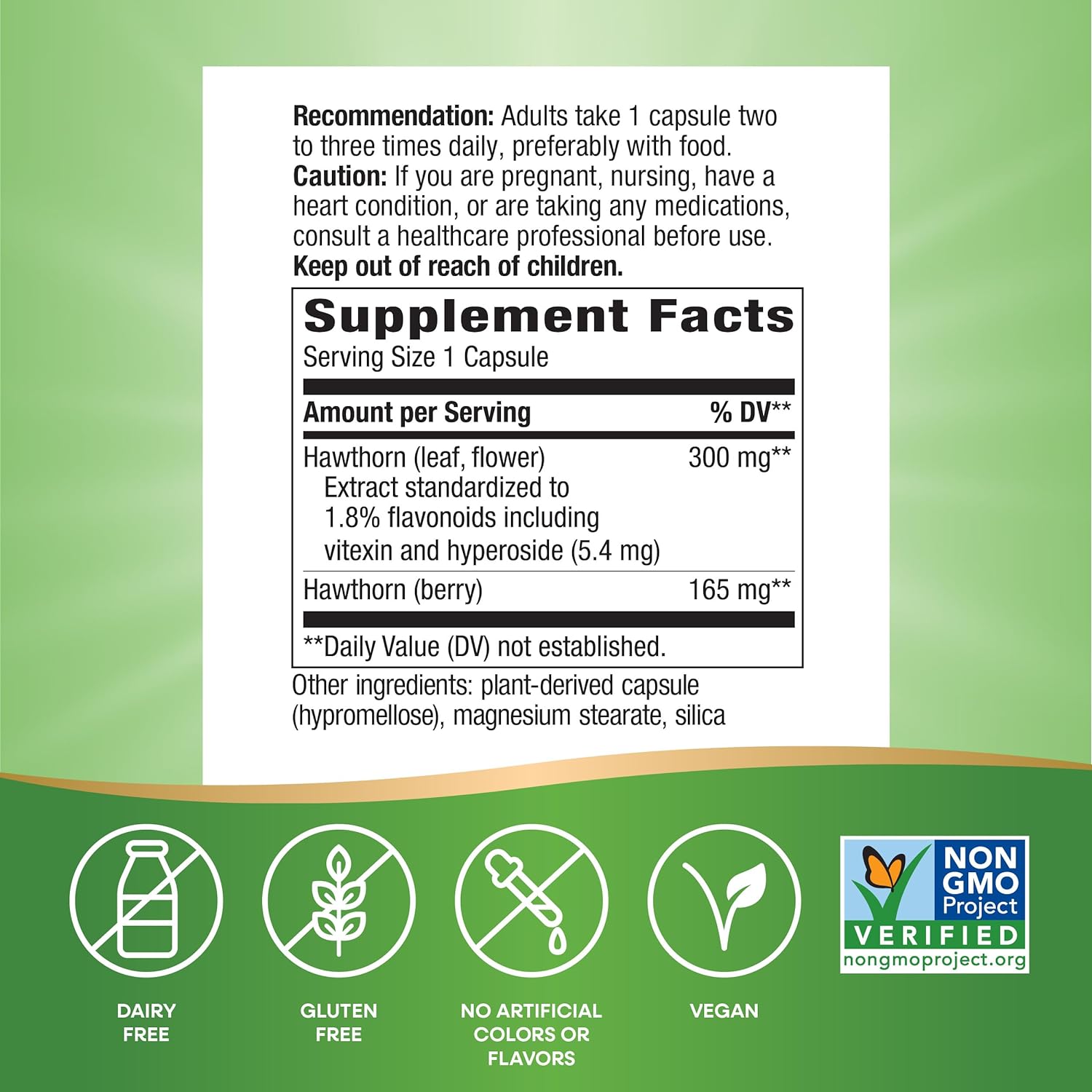 Nature's Way Hawthorn, Premium Extract, Support Heart Health*, Standardized to 1.8% Flavonoids, Non-GMO Project Verified, Vegan, 90 Capsules (Packaging May Vary) : Health & Household