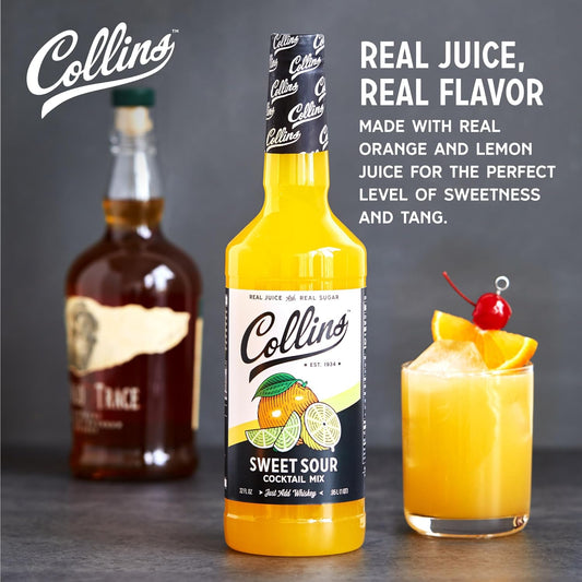Collins Sweet and Sour Mix Made With Real Orange and Lemon Juice Classic Cocktail Recipe Ingredient, Home Bar Accessories Cocktail Mixers 32 fl oz