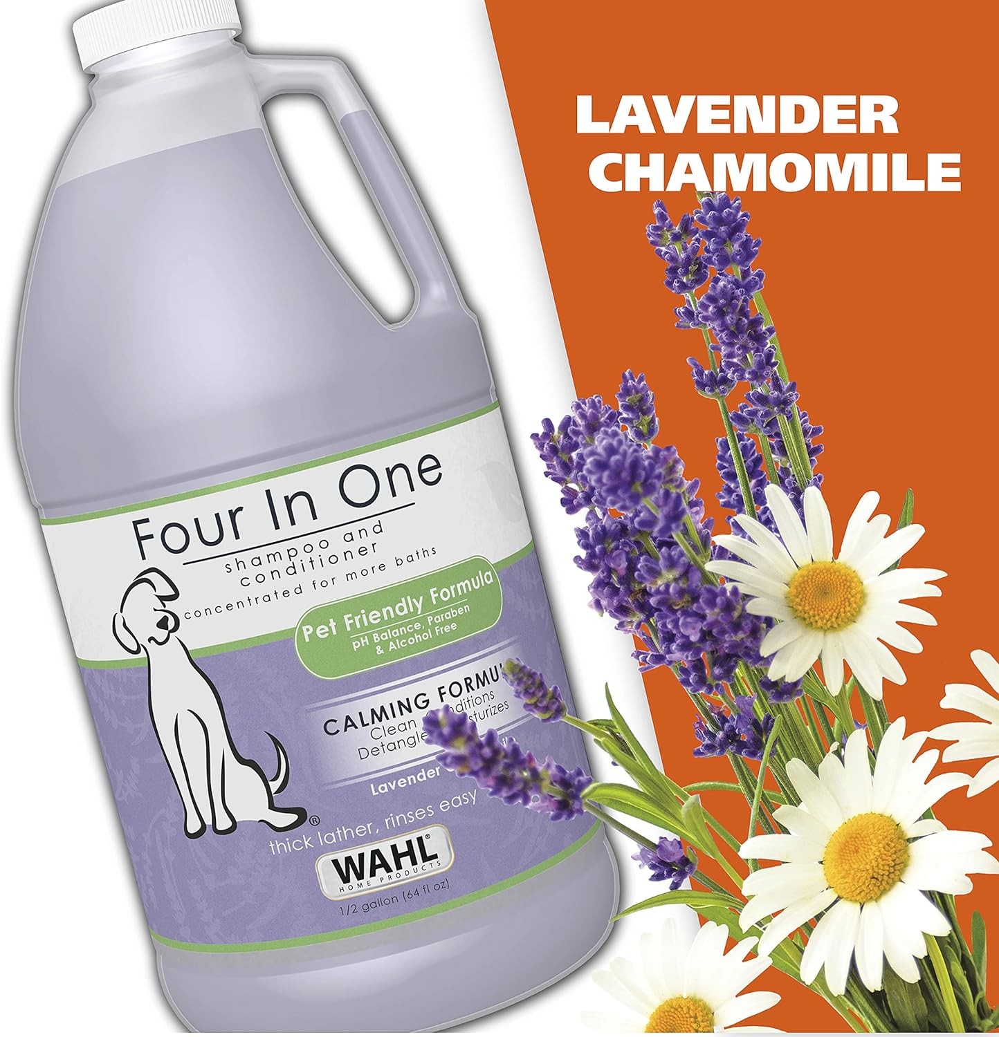 Wahl USA 4-in-1 Calming Pet Shampoo for Dogs – Cleans, Conditions, Detangles, & Moisturizes with Lavender Chamomile - Pet Friendly Formula – 64 Oz - Model 821000-050