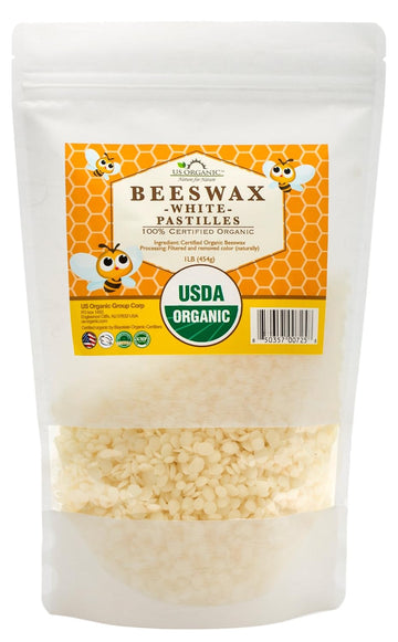 US Organic Beeswax 100% Pure White Pastilles, USDA Certified, for DIY Candle, Lip Balm, Body Cream, Lotion, Deodorant, Crayon, and Many More uses. 16 oz (Large)