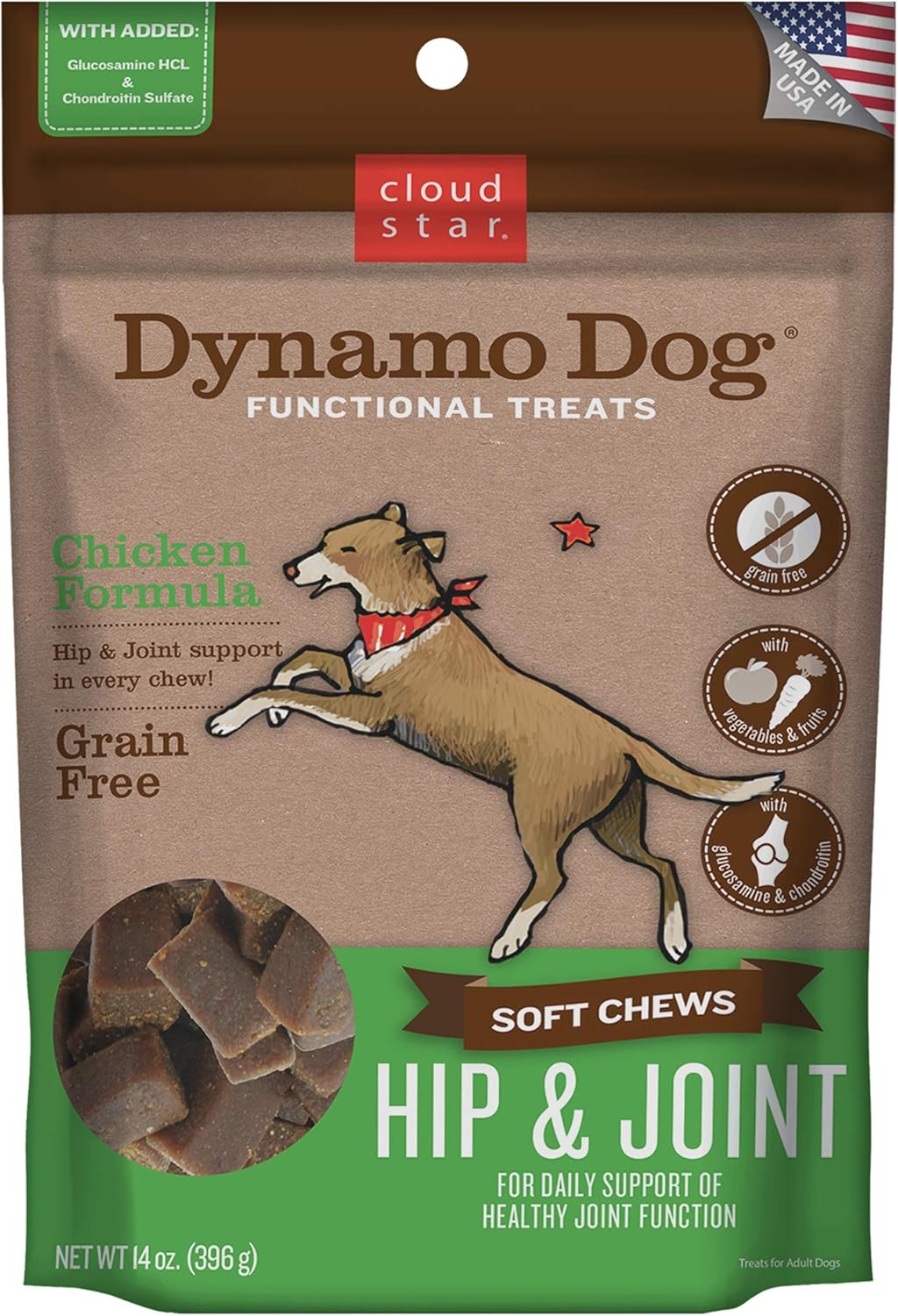 Cloud Star Dynamo Dog Hip & Joint Soft Chew Treats Chicken Formula - Grain Free - 14 Oz (20132)