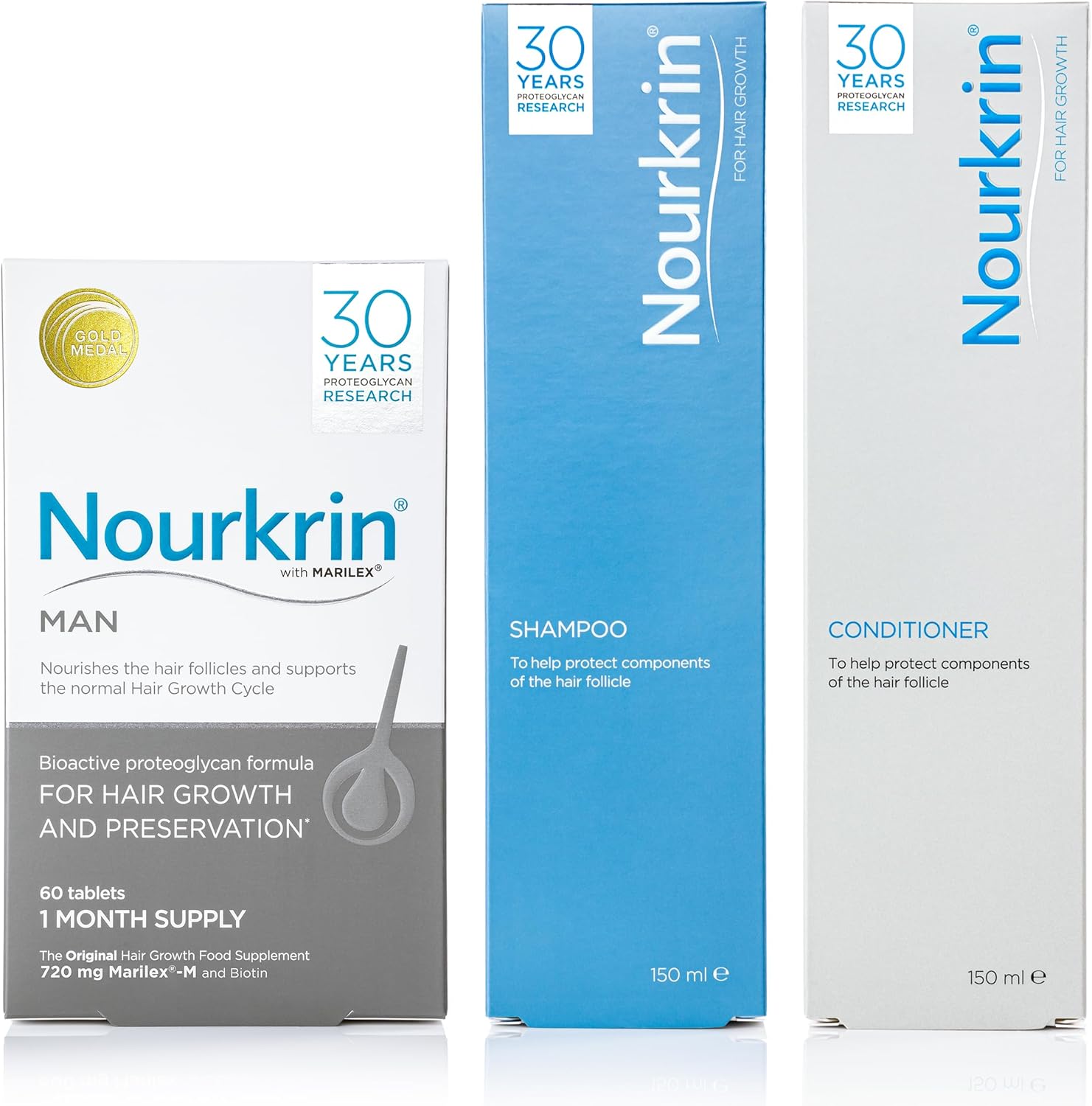 Nourkrin Man For Hair Growth And Hair Preservation Food Supplement With Marilex-M Biotin And Fenugreek (180 Tablets With Shampoo And Conditioner)