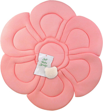 Baby Bath Cushion - Konjac Sponge Included, Blooming Flower For Infant Bathing Tub, Bathtub Or Plastic Sink Bather, Organic Baby Bath Seat Support For Newborn Skin. Pink