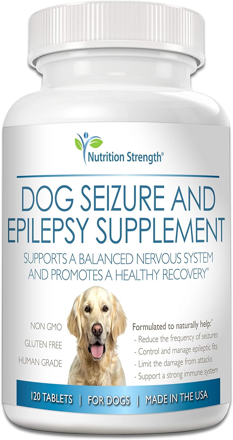 Dog Seizure Support, Supplement for Epilepsy in Dogs, with Organic Valerian Root, Chamomile and Blue Vervain, Plus L-Tryptophan Dog Stress and Anxiety Aid, 120 Chewable Tablets