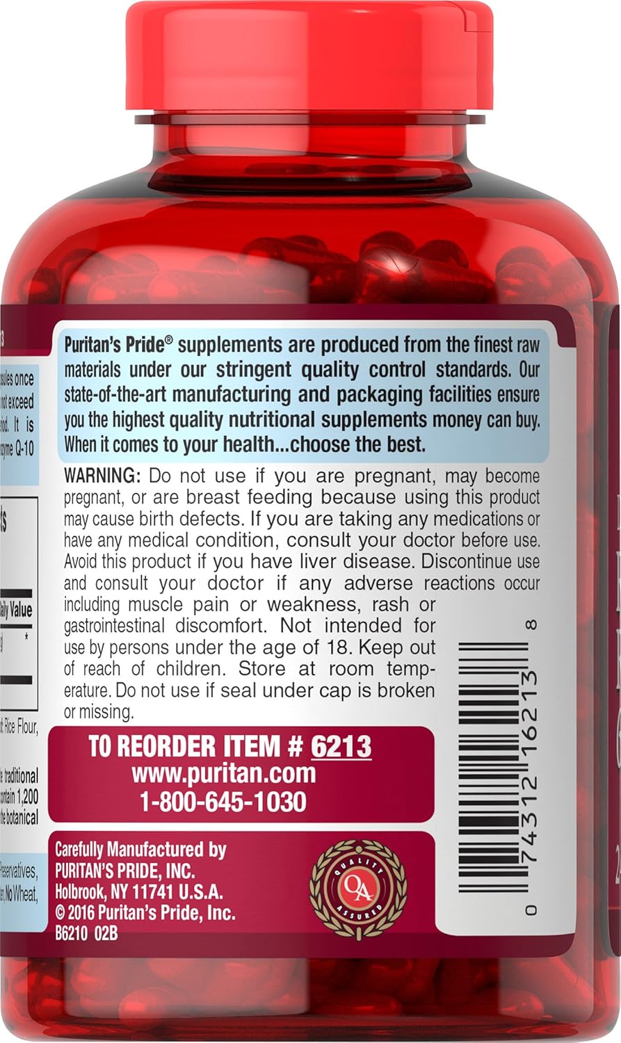 Puritan's Pride Red Yeast Rice 600 Mg, 240 Count, Red yeast rice powder, gelatin. Contains <2% of rice flour, silica, vegetable magnesium stearate : Health & Household