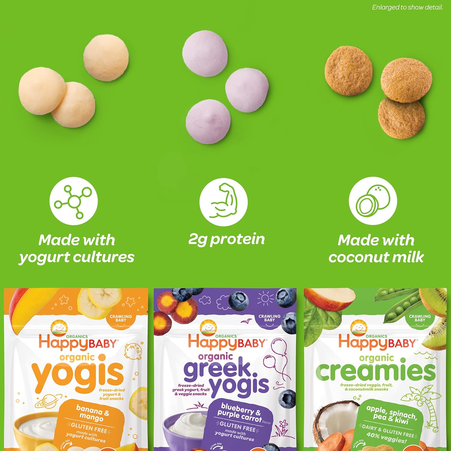 Happy Baby Organics Creamies Freeze-Dried Veggie & Fruit Snacks With Coconut Milk, Apple Spinach Pea & Kiwi, 1 Ounce (Pack Of 8)