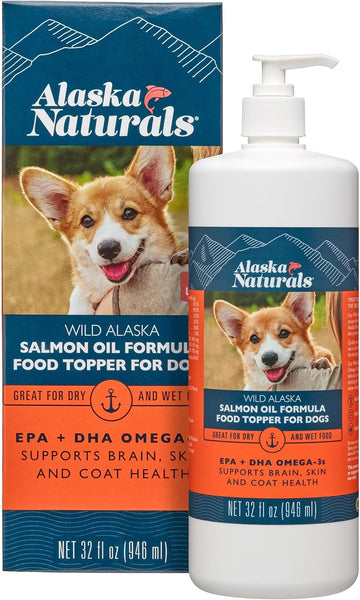 Alaska Naturals – Wild Alaska Salmon Oil Formula Dog Food Topper – EPA and DHA Omega-3 - Supplement for Healthy Skin, Shiny Coat – Made in The USA – 8 oz. Pump Bottle