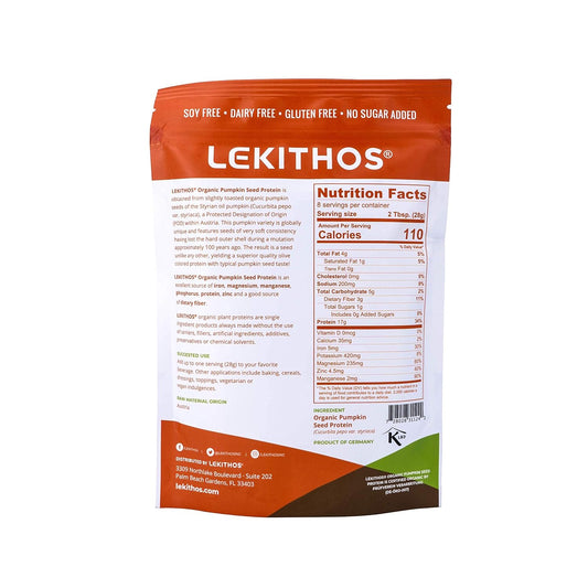 Lekithos Organic Pumpkin Seed Protein - 8 Oz - 17G Protein - Certified Usda Organic, Non-Gmo Project Verified, No Added Sugars - Promotes Muscle Recovery - Certified Vegan - Gluten Free