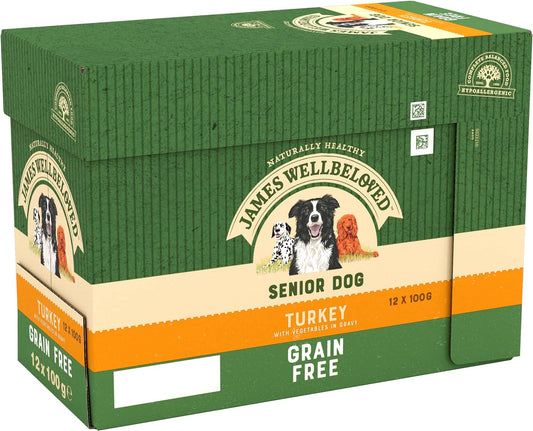 James Wellbeloved Senior Grain Free Turkey in Gravy 10 Pouches, Hypoallergenic Wet Dog Food, Pack of 1 (12 x 100 g)?Dog wet food