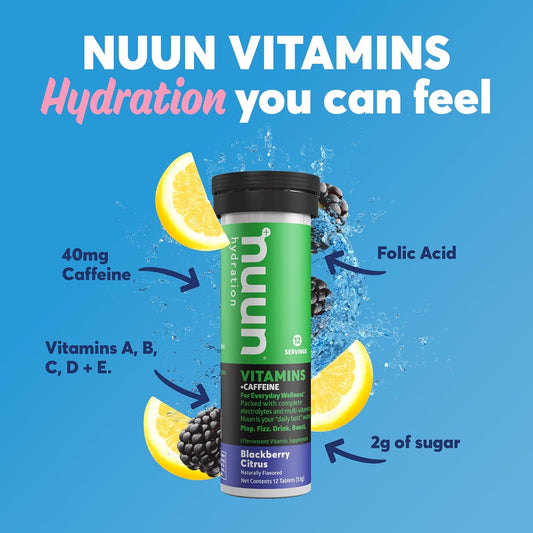 Nuun Vitamins: Vitamins + Electrolyte Drink Tablets, Blackberry Citrus, Box Of 8 Tubes (96 Servings), Enhanced Everyday Wellness & Energy