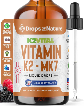 Vitamin K2 Mk7 Liquid Supplement – Pure K2Mk7 Menaquinone-7 (100 Mcg) – Vegan, Non-Gmo & Fast-Absorbing – Daily K2 Vitamin Supplement For Bone Strength & Cardiovascular Support (Mixed Berry, 60Ml)
