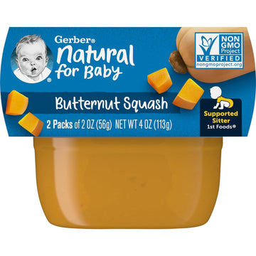 Gerber 1st Foods Baby Food, Butternut Squash Puree, Natural & Non-GMO, 2 Ounce Tubs, 2-Pack (Pack of 8)
