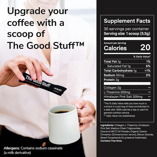 For Wellness The Good Stuff™ Performance Blend (30 Travel Packets), Non-Dairy Coffee Supplement With Collagen, L-Theanine And Himalayan Pink Salt – Improves Focus And Increases Energy