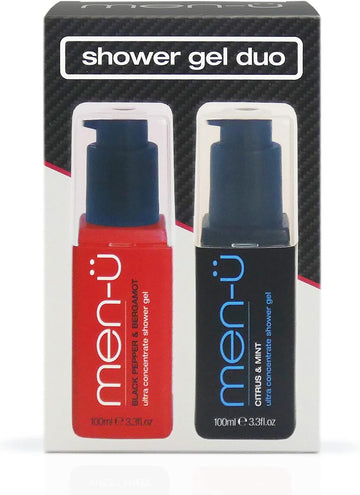 Men-Ü Shower Gel Duo, Gifts For Men – Ultra Concentrate Body Wash Men Gift Sets. 1X Black Pepper & Bergamot 100Ml And 1X Citrus & Mint Shower Gel 100Ml. Mens Toiletries Set With Vegan Shower Gel