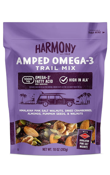 Diamond Of California Harmony Amped Omega-3 Trail Mix With Mixed Nuts, Dried Fruit, Diamond Of California Himalayan Pink Salt Walnuts, And Seeds, 10 Oz, 1 Unit