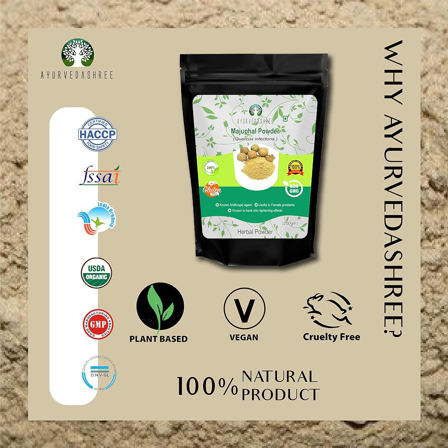 AYURVEDASHREE Majuphal Powder 200 Gm | Galnuts Powder (Quercus infectoria) | 100% Pure Quercus Infectoria/Majuphal/Manjakani : Health & Household