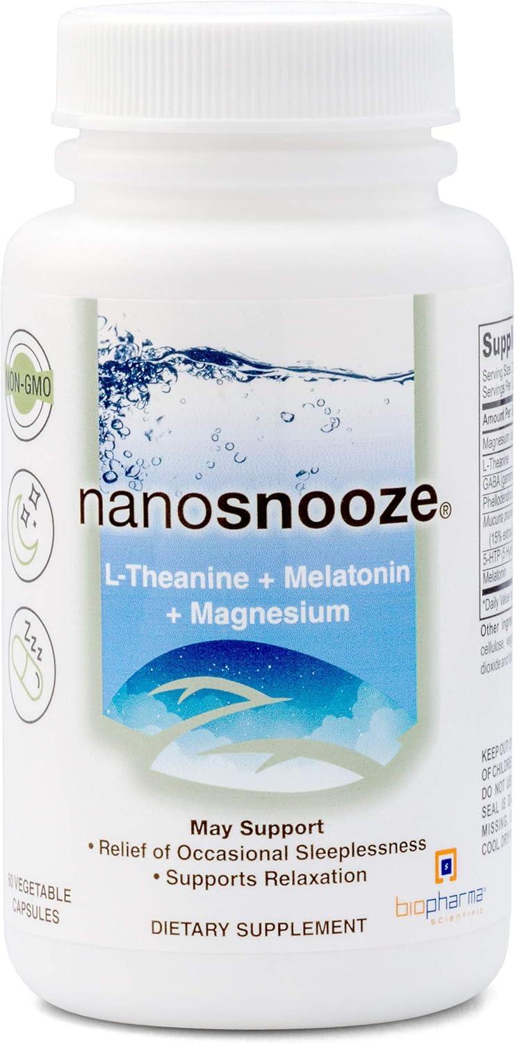 Biopharma Scientific Nanosnooze: Sleep Aid For Adults With Melatonin, Magnesium, L-Theanine, 30 Servings
