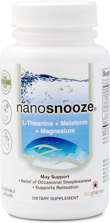 Biopharma Scientific Nanosnooze: Sleep Aid For Adults With Melatonin, Magnesium, L-Theanine, 30 Servings