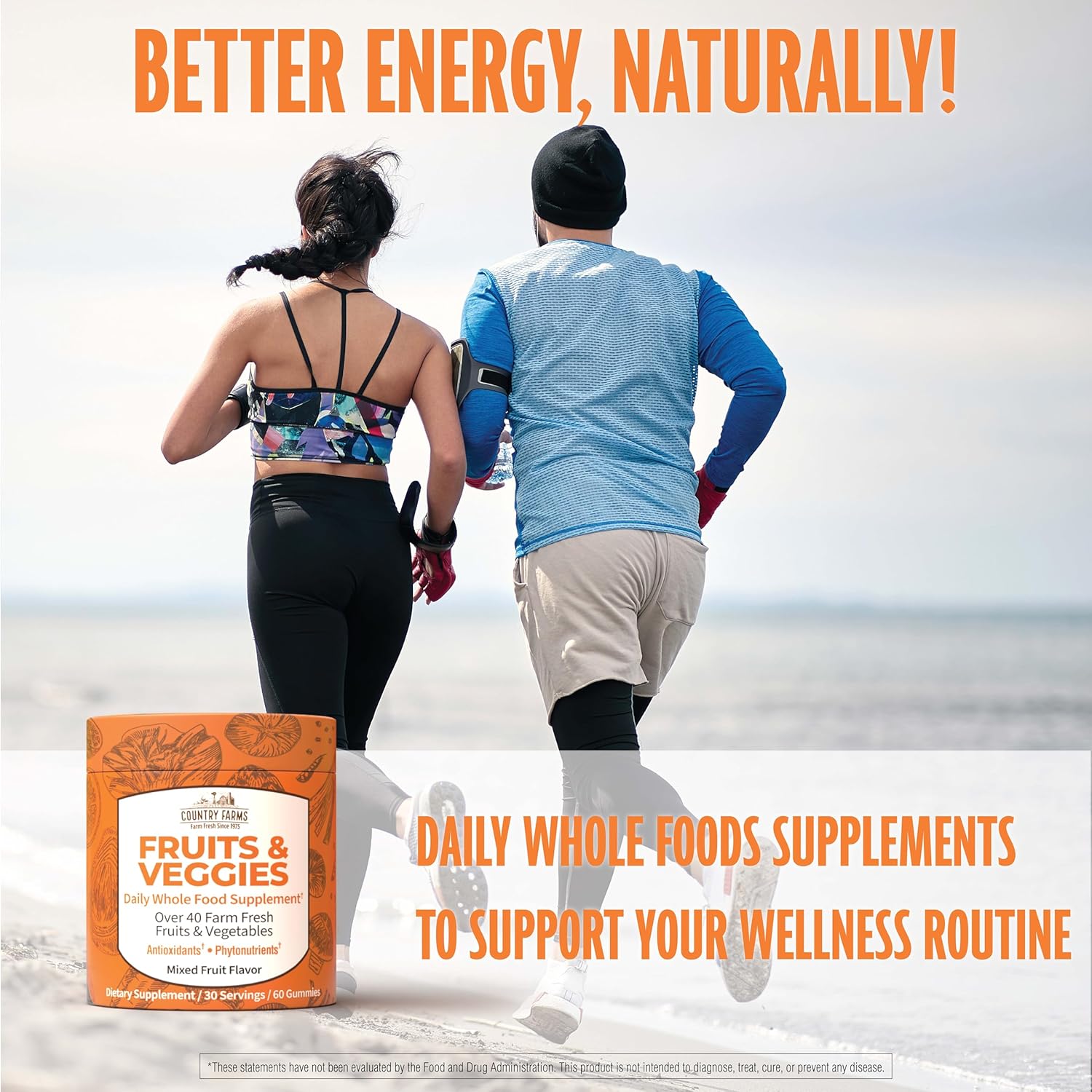 COUNTRY FARMS Fruits and Veggies Gummies, with Over 40 Farm Fresh Fruits & Vegetables, Packed with Powerful Antioxidants, (Spirulina, Blueberry, Mushrooms), Daily Whole Food Supplement, Pectin Based, : Health & Household