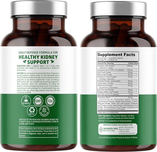 N1N Premium Kidney Cleanse [21 Potent Herbs] for Urinary Tract & Bladder Control, Natural Kidney Support with Cranberry Extract, Astragalus and Uva Ursi Leaf, 60 Veg Caps