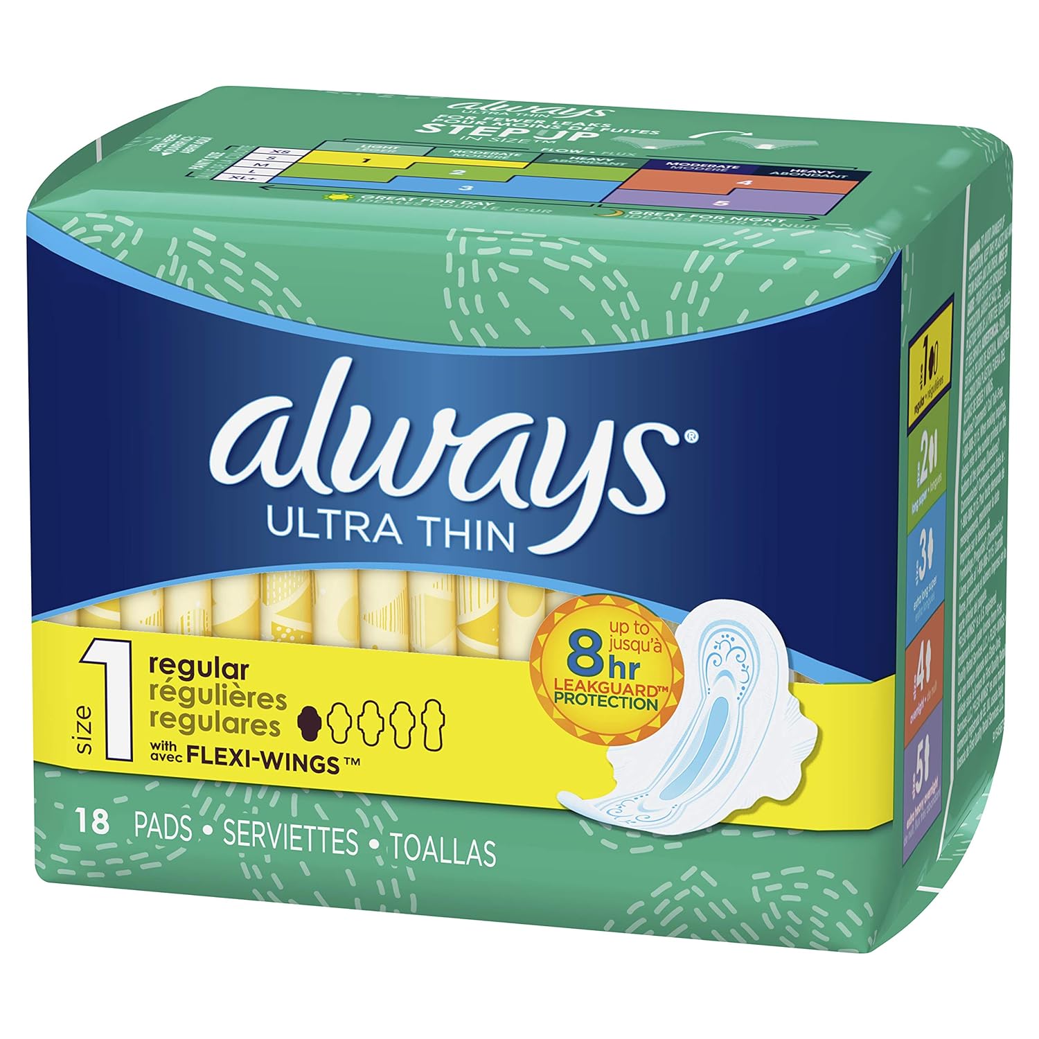 Always Ultra Thin Pads Regular Flexi-Wings 18 ea (Pack of 4) : Health & Household