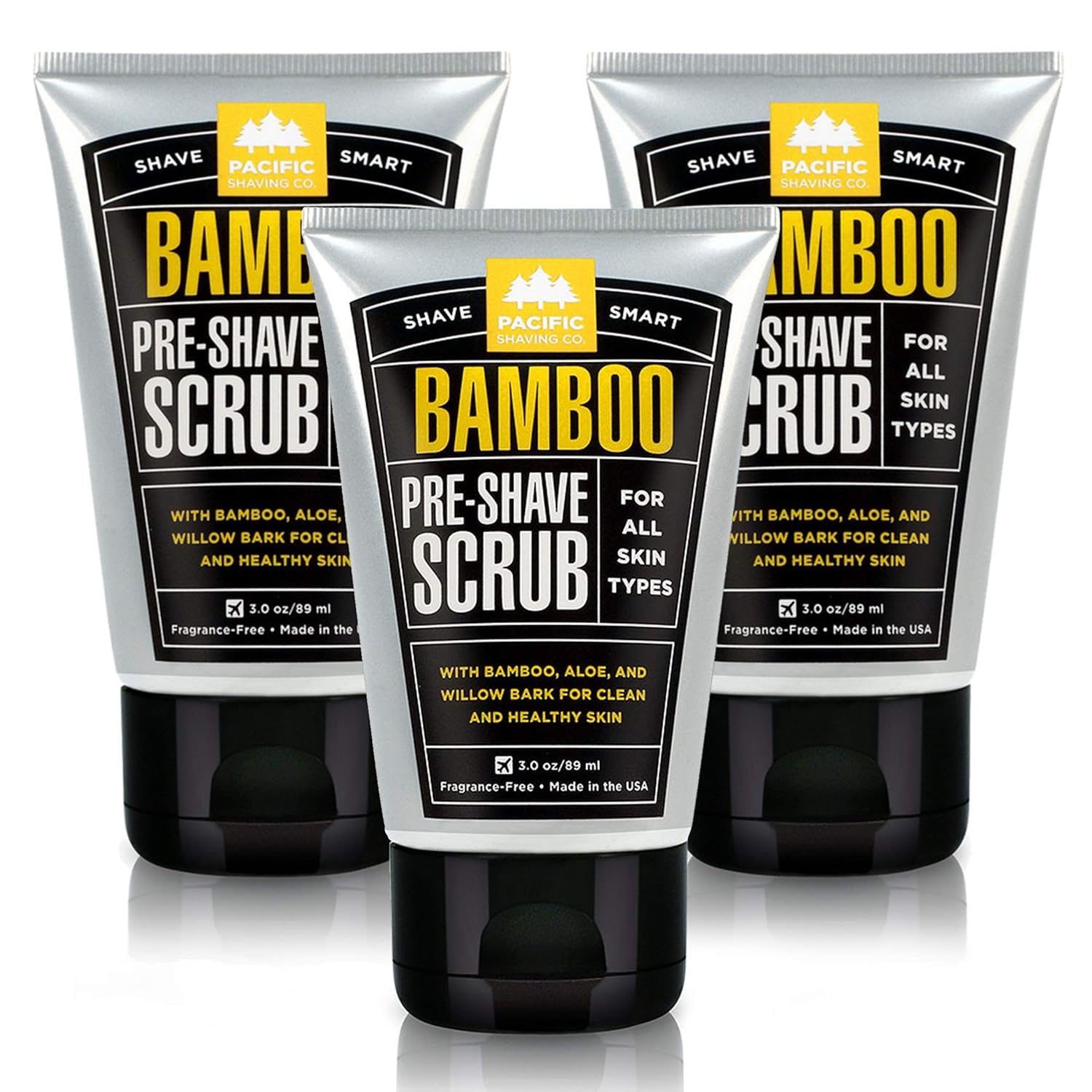 Pacific Shaving Company Bamboo Pre-Shave Scrub - With Bamboo, Aloe & Willow Bark,Exfoliates,Soothes & Moisturizes Skin,Helps Control Blemishes,Fragrance-Free,All Skin Types,Made In Usa, 3 Oz (3 Pack)