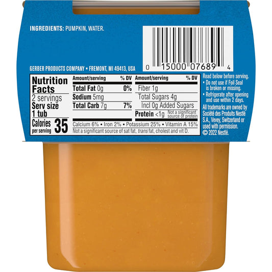 Gerber 2nd Food Baby Food Pumpkin Puree, Natural & Non-GMO, 4 Ounce Tubs, 2-Pack (Pack of 8)