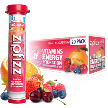 Zipfizz Healthy Energy Drink Mix, Hydration With B12 And Multi Vitamins, Fruit Punch, 20 Tubes (Pack Of 1)