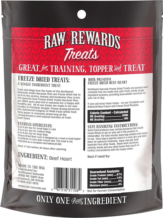 Northwest Naturals Raw Rewards Freeze-Dried Beef Heart Treats for Dogs and Cats - Bite-Sized Pieces - Healthy, 1 Ingredient, Human Grade Pet Food, All Natural - 3 Oz (Packaging May Vary)