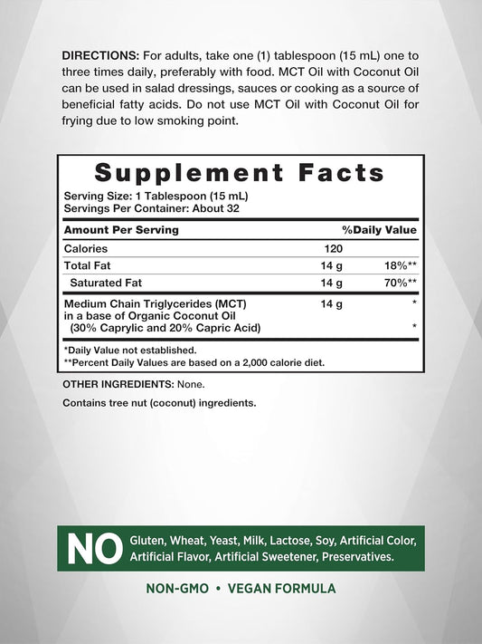 Mct Oil | 16 Fl. Oz | Keto, Unflavored Formula | With Coconut Oil | Vegan, Non-Gmo, And Gluten Free Supplement | By Nature'S Truth