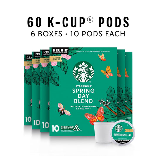 Starbucks K-Cup Coffee Pods, Medium Roast Coffee, Spring Day Blend For Keurig Coffee Makers, 100% Arabica, Limited Edition, 6 Boxes (60 Pods Total)