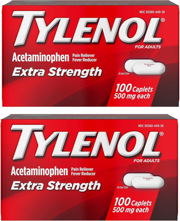 Tylenol Extra Strength Pain Reliever And Fever Reducer Caplets, 500 Mg Acetaminophen, Pain Relief Pills For Headache, Backache, Toothache And Minor Arthritis Pain Relief, 100 Count, 2 Pack