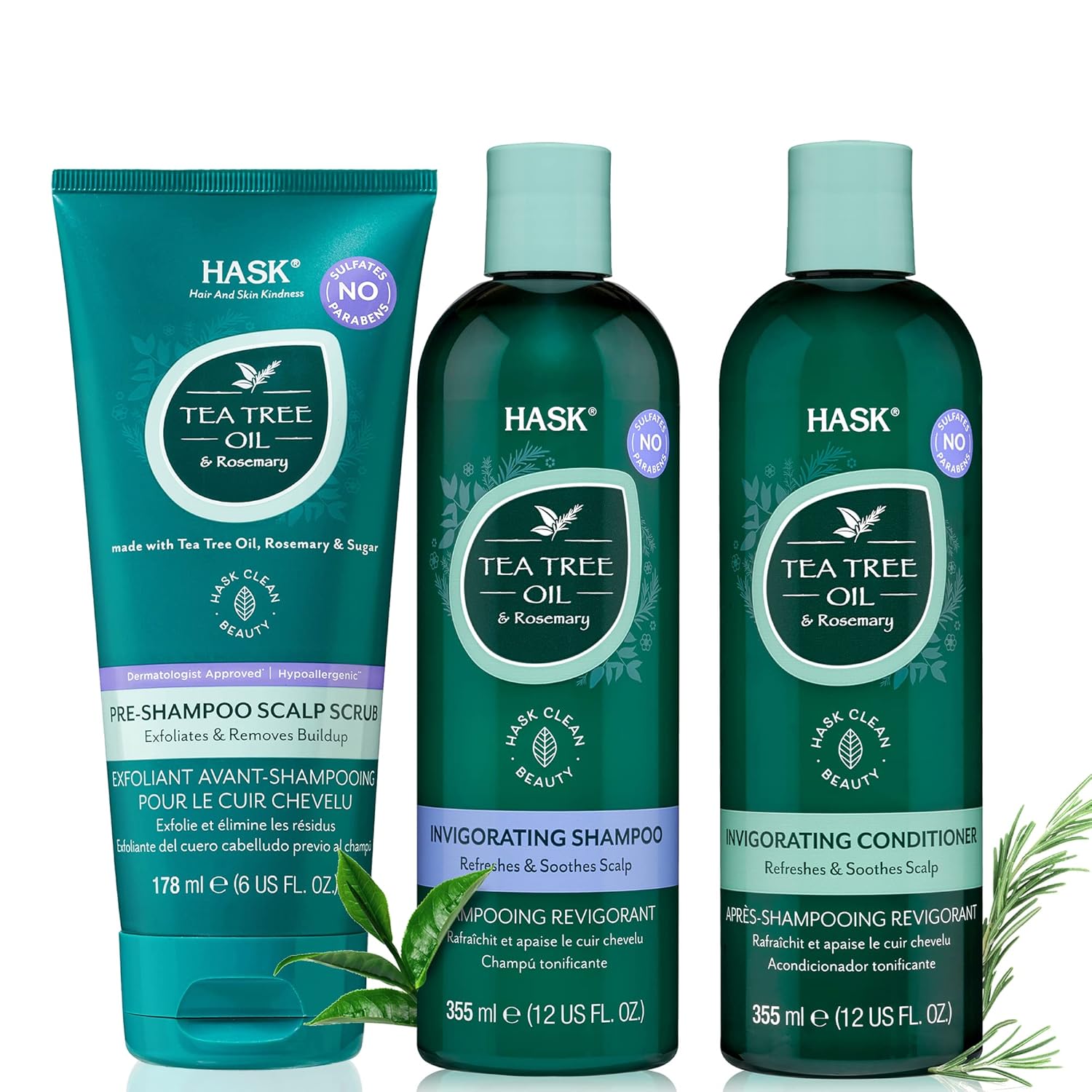 Purifying Hair Set: Tea Tree Shampoo, Conditioner, And Pre-Shampoo Scrub