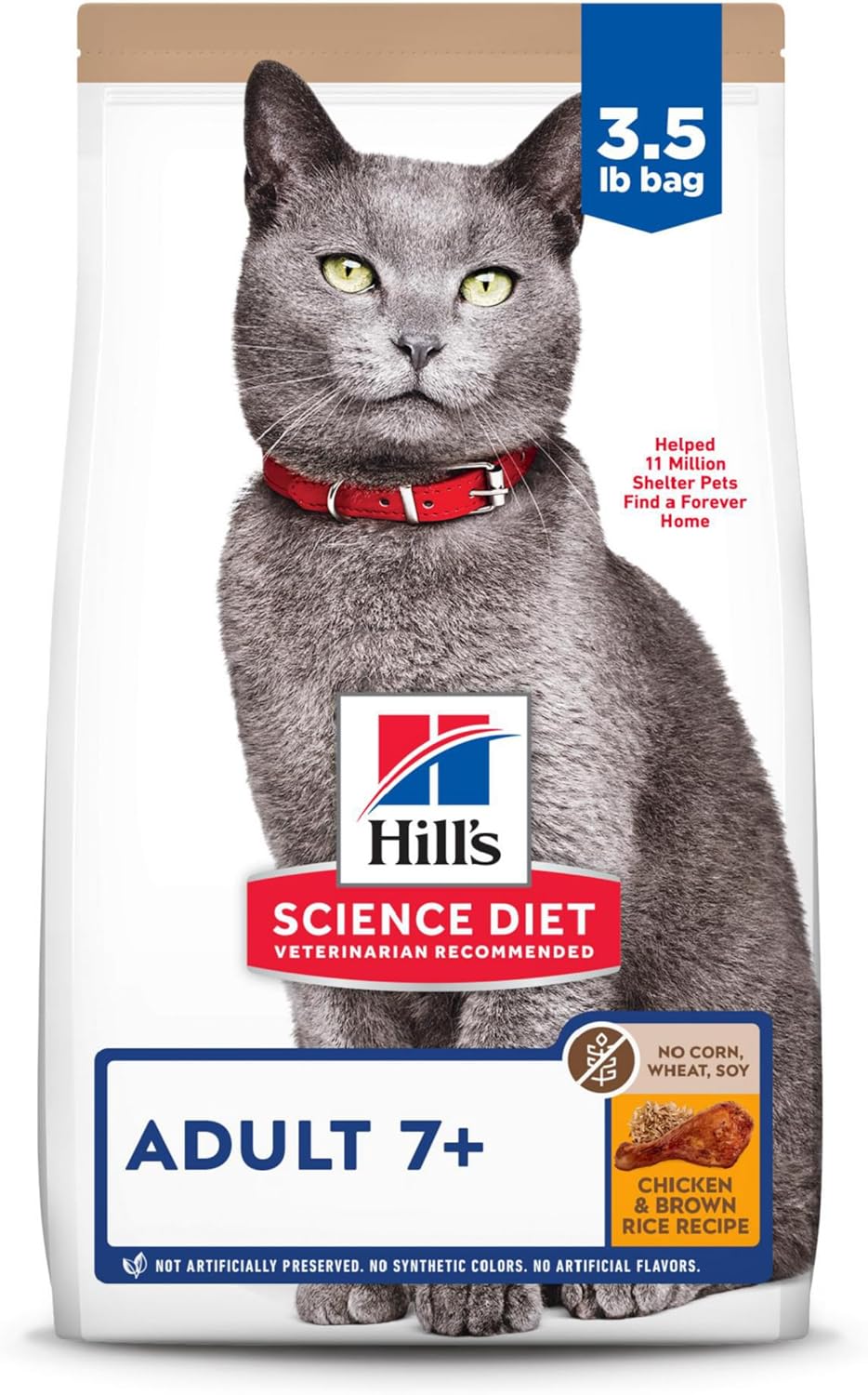 Hill'S Science Diet Adult 7+, Senior Adult 7+ Premium Nutrition, Dry Cat Food, No Corn, Wheat, Soy Chicken & Brown Rice, 3.5 Lb Bag