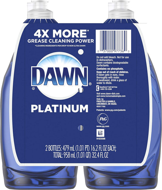 Dawn Platinum Dishwashing Liquid Dish Soap, Refreshing Rain, 16.2 Fl Oz (Pack of 2)